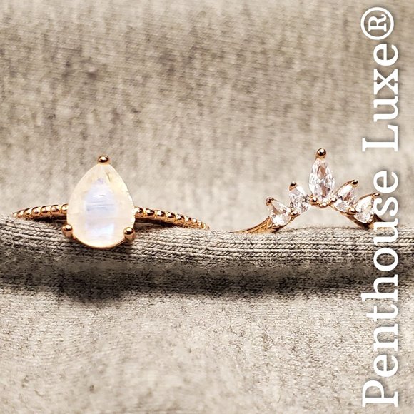 REAL Moonstone White Topaz Ring Set - Picture 2 of 7
